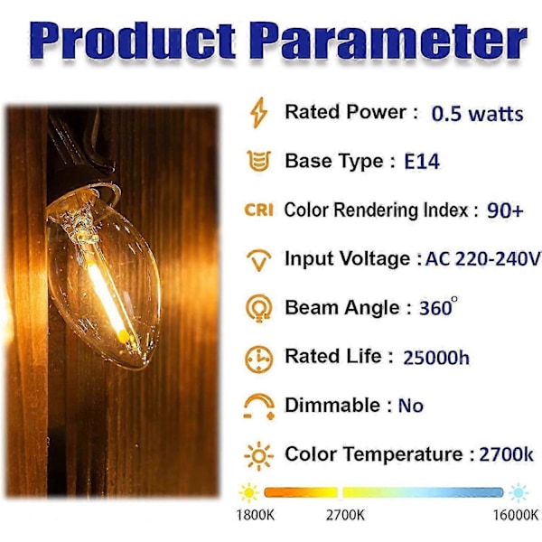 C7 LED Pære, 0.5W Lyspærer til Julelandsby LED Pære 5W Glødepære Erstatning E14 Sokkel LED Lys Varm Hvid 2700K Ikke-Dæmpbar 5 Pakke_SZXM