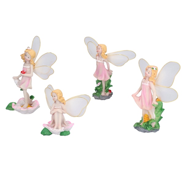 4 stk Blomsterfe Figuriner Statue Hage Hjem Ornament Harpiks Modell Miniatyr Landskap Dekor