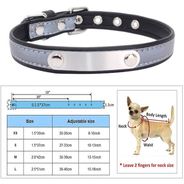 Hundehalsbånd med Graveret Navneskilt, Kan Tilpasses, Blødt Læder, Hundehalsbånd med Individuelt ID-Skilt, Til Små, Mellemstore og Store Hunde----Sort---M