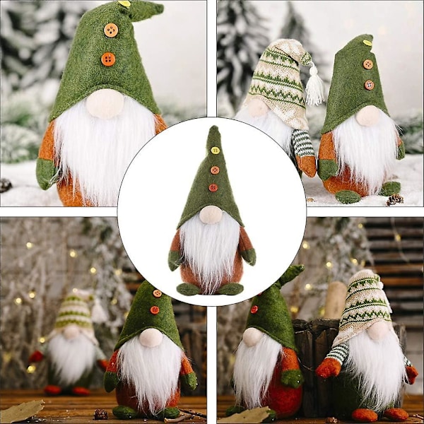 Handgjord Svensk Tomte Plysch för Vår, St. Patricks Dag, Påskdekoration (Grön, 1st)