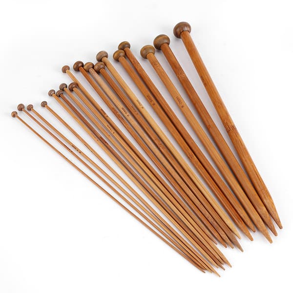 Sticknålsset i bambu, enkelspetsade karboniserade sticknålar 18 storlekar (2 mm till 10 mm)