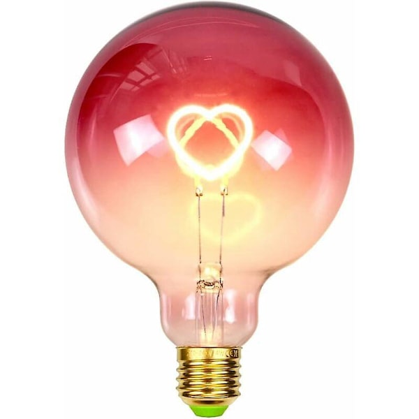LED Pære Stor Globe Edison Lyspære G125 Rosefarget Hjerte Filament 2W Dimbar Spesial Dekorativ Lyspære 220-240V E27, 125*175mm