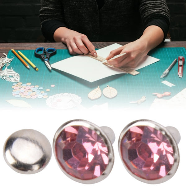50 set Strassnitar Kristall Diamantnubbar Läder Craft Bag Kläder Dekoration8mm Silver Edge Rosa Diamond