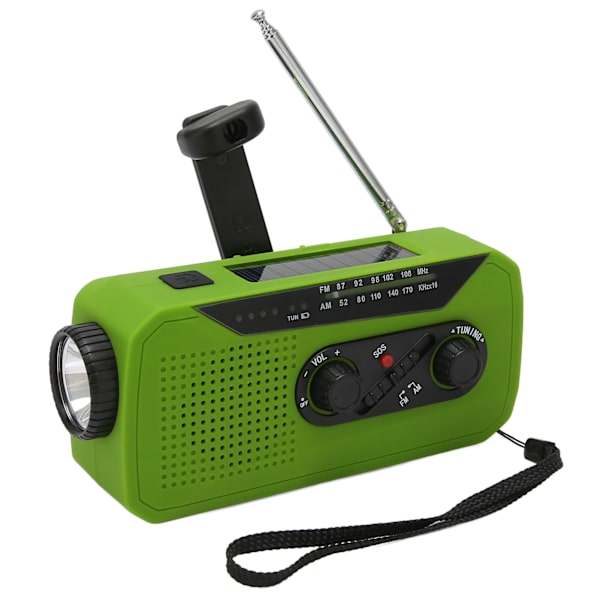 Håndsveiv radio AM/FM/SOS Full Band USB Oppladbar utendørs LED Solcelledrevet nødradiolommelykt