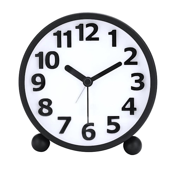 Tyst Analog Väckarklocka, Svart Metall Stora 3D-Siffror, Snooze-Funktion, Icke-Tickande Bordsklocka med Nattlampa Sängklocka 10,5cm