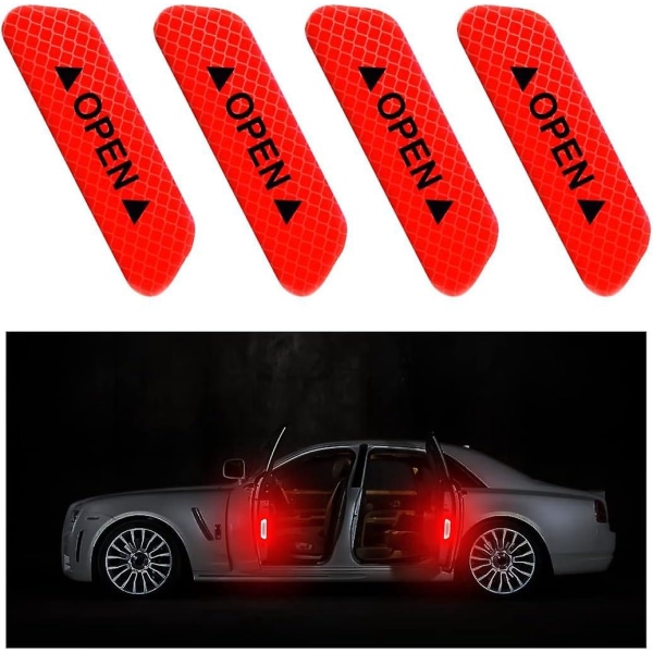 Påminnelsesklistremerker med 4 pakker for åpen bildør - Reflekterende vanntette antikollisjonsmerker for biltilbehør innvendig og utvendig (rød)