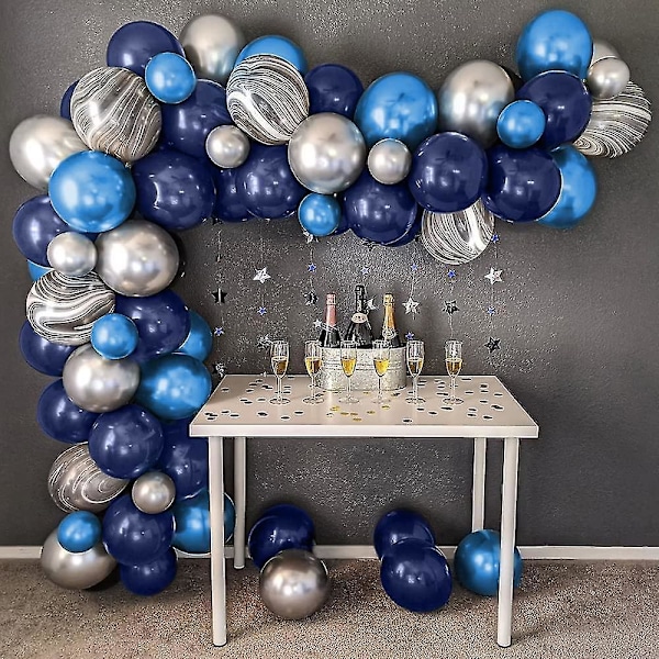 Blå Sølv Ballongbue, Marineblå Ballong Garland Kit Metallisk Sølv Blå Crday Gave