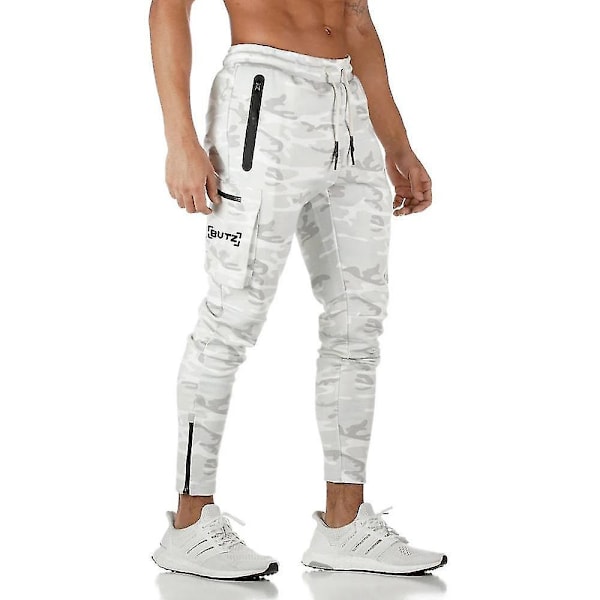Miesten urheiluhousut, camouflage-kuvio, vetoketju, XL, valkoinen camouflage 1