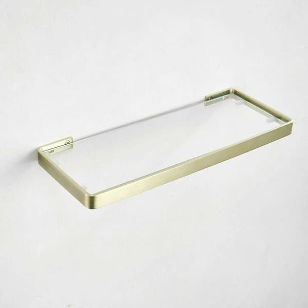 GROOFOO-304 badeværelseshylde i rustfrit stål, badeværelseshylde i glas, mat guld A35 cm