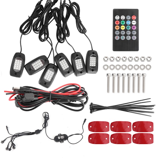 6 stk Atmosfærisk Chassislys Bil Eksteriør Dekorasjon Neonlampe RGB LED for Jeep ATV SUV