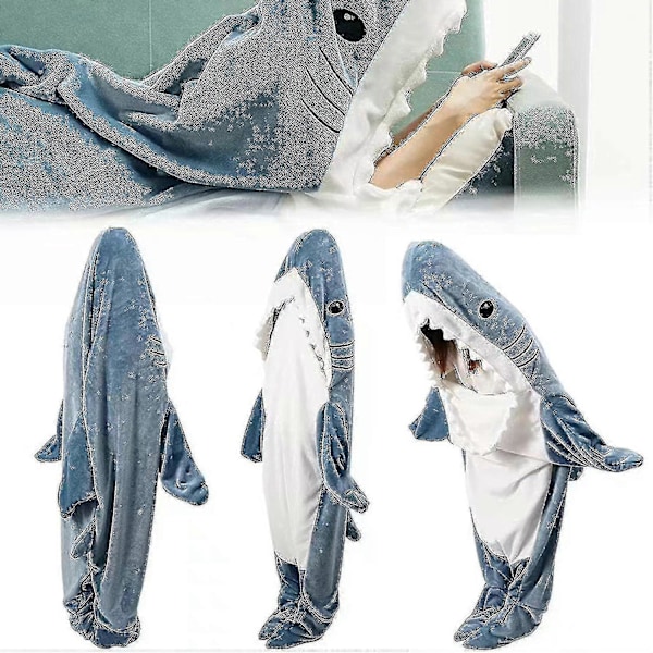Supermjuk Hajfilt Hoodie Vuxen Hajfilt Mysig Flanell Hoodie_SZXM Ljusblå 190cm