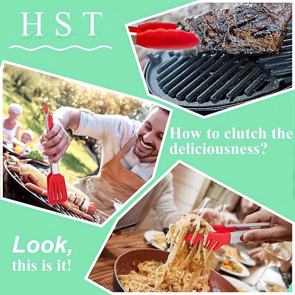 3-pakning Kjøkkentenger, Non-Stick rustfrie ståltenger med silikonspisser for matlaging BBQ Baking (Rød)