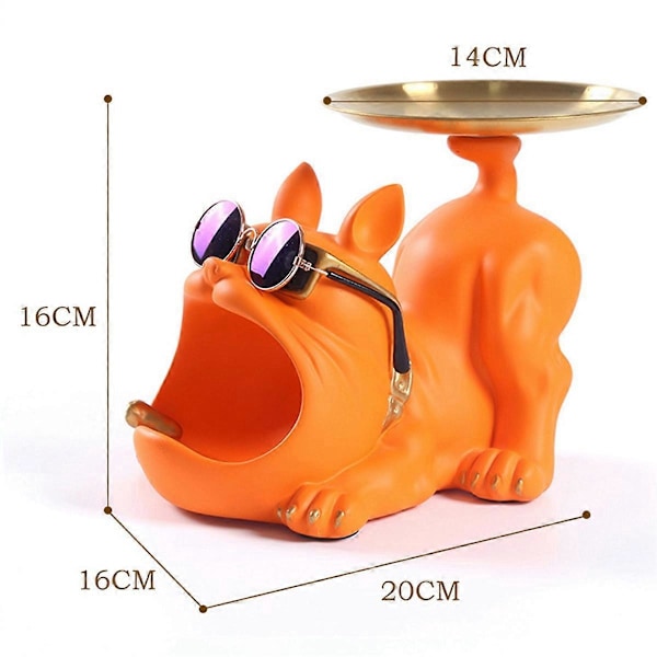 Resin Cool Bulldog Håndværk Hund Butler med Bakke til Smykker, Orange