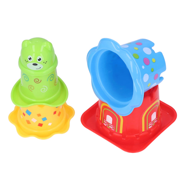 Barn Stapelkoppar Baby Strand Söt Cartoon Slott Färgglada Stapelbara Nesting Cup Badleksak Present 6 Månader