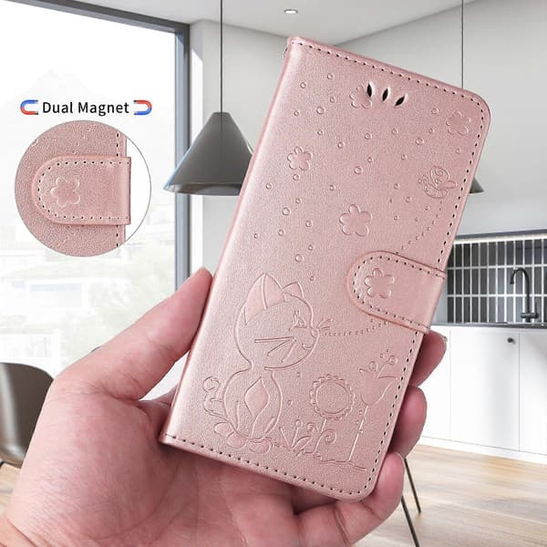 Compatible Leather Wallet Case for Samsung Galaxy A56 5G, Cat and Bee Pattern, Phone Case with Stand Grey