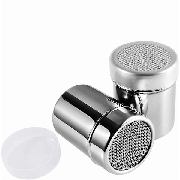 Størrelser av høykvalitets kakaoshaker i rustfritt stål, melissukker shaker for kakaopulver, sjokoladepulver, sukker, kanel, mel, krydder