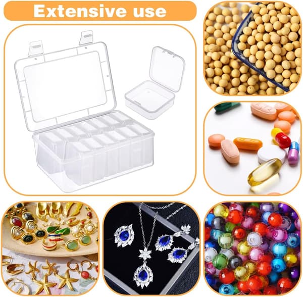 14 Small Plastic Storage Boxes with Lids, with 1 Large Plastic Container, Mini Transparent Storage Box for Beads, Earplugs, Rings, Buttons, Jewelry