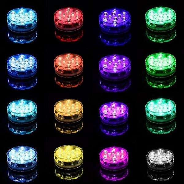 Sänkbar 10 LED-lampor, RGB Flerfärgad Vattentät Batteridriven Belysning med IR Fjärrkontroll för Jul Halloween Fontän Pool Badtunna Va