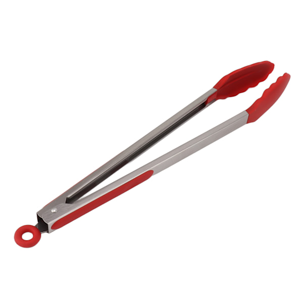 Kjøkkentenger i silikon, rustfritt stål, varmebestandig, sklisikker, matserveringstenger for baking, matlaging, rød, 40 cm / 15,7 tommer