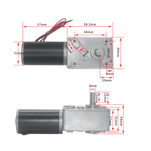 Alennussähkövaihteistomoottori käännettävä kierukkavaihdemoottori 8mm akseli - 1 kpl 12V,130rpm 12V,130RPM