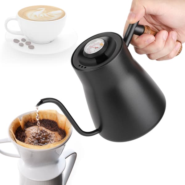 850 ml kaffekande i rustfrit stål med svanehals og træhåndtag