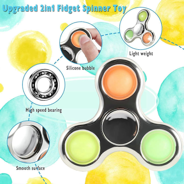 Pop Fidget Spinner, Simpel Sensorisk Fidget Spinner Legetøj Push Pop Bubble Spinner Legetøj til Stressreduktion og Angstdæmpning Håndlegetøj til Børn - Sølv