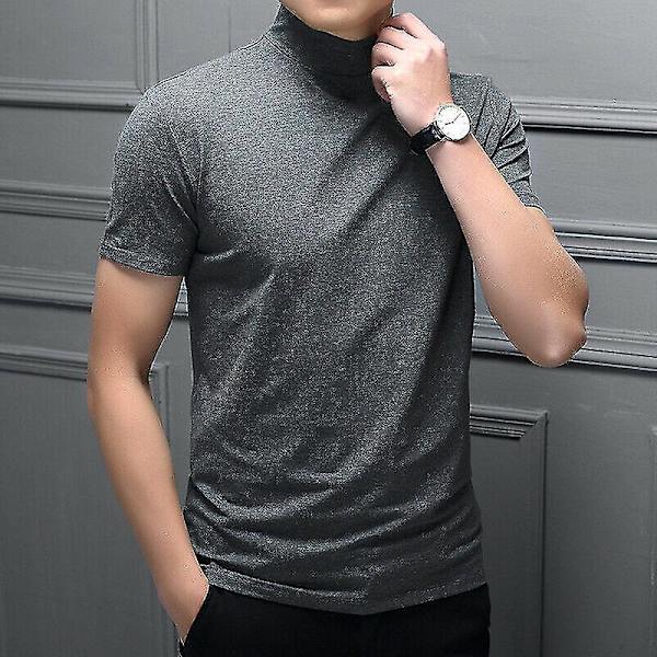 Mænds Slim Fit Turtleneck Casual T-shirt Top - Mørkegrå XL