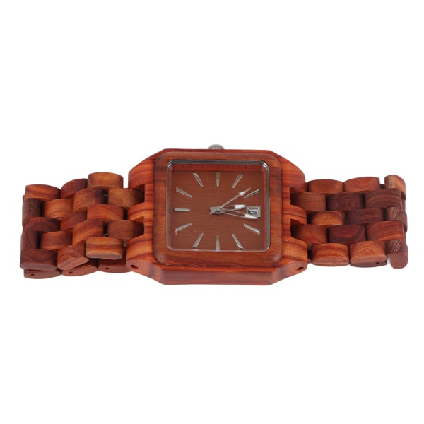 Geometrisk Urtavla Sandelträ Watch Kalender Quartz Urverk Analog Armbandsur Röd Sandelträ