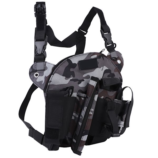 Radio sele sele frontpakke pose hylster walkie talkie vest rig bærepose udendørs grå camouflage