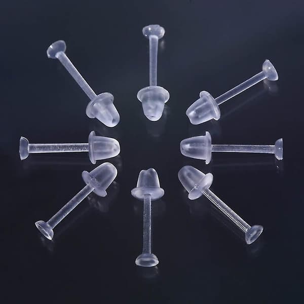 100 Set Plastic Earring Studs & Backs Hypoallergenic Clear Ear Studs