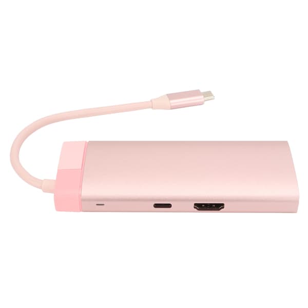 6-i-1 Dockningsstation Typ C till PD 3USB3.0 High Definition Multimedia Interface RJ45 Expansionsdocka Rosa