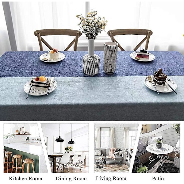 Støvtett rektangulært duk med frynser for hage tebord 140x220cm mørk blå lys blå