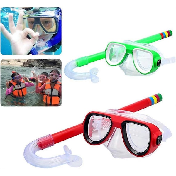 Snorkelset för Barn Scuba Dykmask Simglasögon Torra Snorklar Tub Utrustning Giftfri Dykutrustning 3-8 År Gammal Röd)