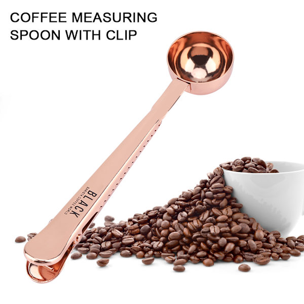 Multifunktionel måleske til malet kaffe i rustfrit stål med lang poseforseglingsklemme