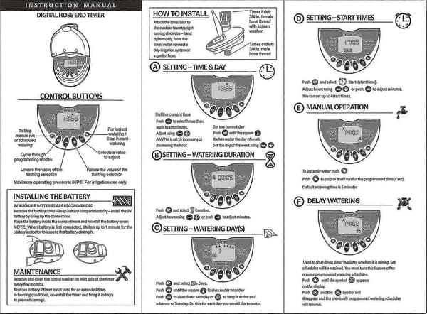 Vanntimer. Utendørs vanningskontroller Automatisk sprinkler Elektronisk slangetimer. Flere programmer for hage drivhus grønnsaksplanter plenområder
