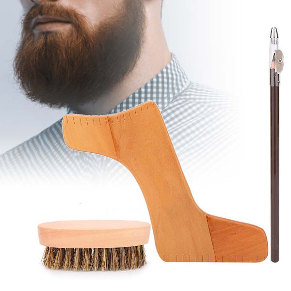 Menn Skjeggformingsverktøysett Bart Styling Mal Pen Grooming Brush