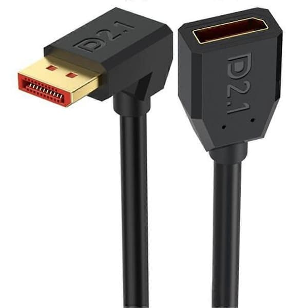50cm Down-Angled DP2.1 Male to Female Adapter Cable 54Gbps 16K 30Hz DisplayPort Extension Cable