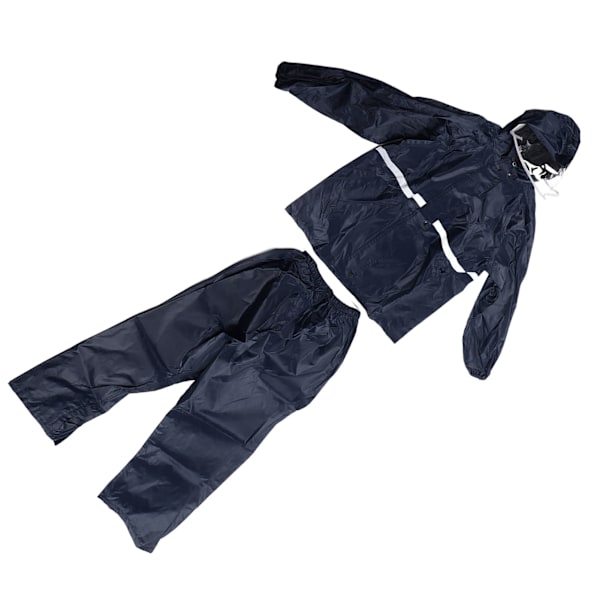 Split Jacket Pants Suit Pustende Vanntett Regnfrakk Sett Dobbelt Lag Regnfrakk Sett for Menn Kvinner Oxford Navy Blue XXL