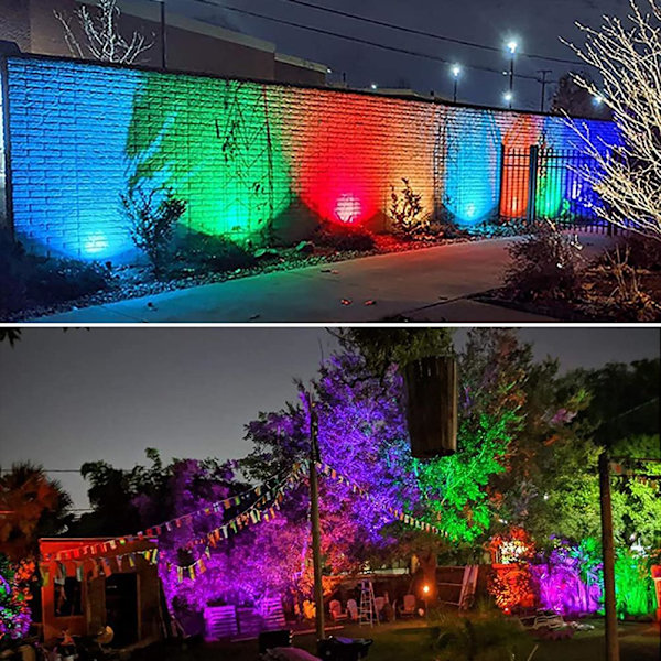 COB-landskapsstrålkastare RGB färgglad belysning med jordspik fjärrkontroll utomhusstrålkastare för trädgård gård gräsmatta