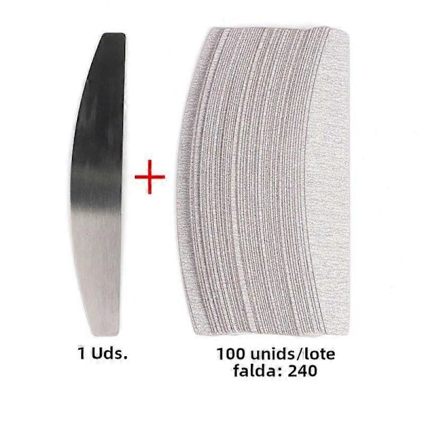 100 st Nagel Järnpapper med Avtagbart Metallhandtag Buffé 100/180 Dubbelsidig Manikyr Nagelkonstfil Nagel Klippset 240 Grit Med Metall