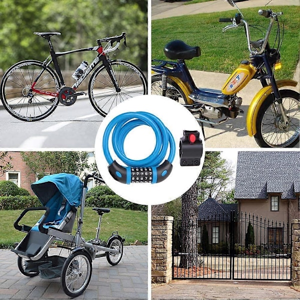 Cykelkabellås, 1,2 m Högsäker 5-positions Återställningsbar Kombinations Cykelkabellås, Stöldskydd med Monteringsfäste, Blå