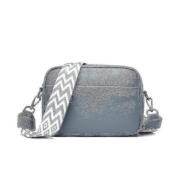 Crossbody-laukku naisille, nahkainen pieni olkalaukku leveällä hihnalla, vetoketjulla ja irrotettavalla olkahihnalla, sininen