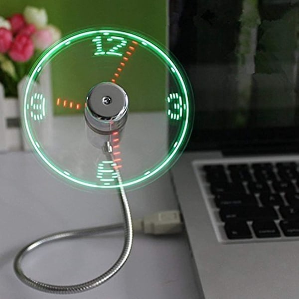 USB LED Clock Fan with Real Time Display Function, Silver