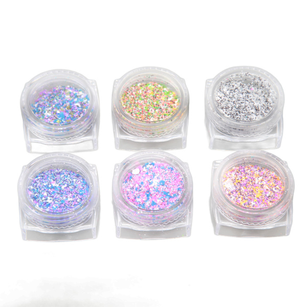 6 Box Shining Sugar Effect Glitter Gör-det-själv hantverk Elegant Nageldamm Sandpulver Nail art
