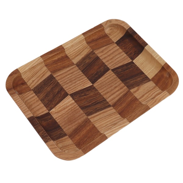 Te-bakke Gitter Mønster Sort Valnød Hvid Vokset Træ Rektangulær Mad Serveringsplade til Sushi Brød Desserter Frugt Snacks 25x18cm / 9.8x7.1in