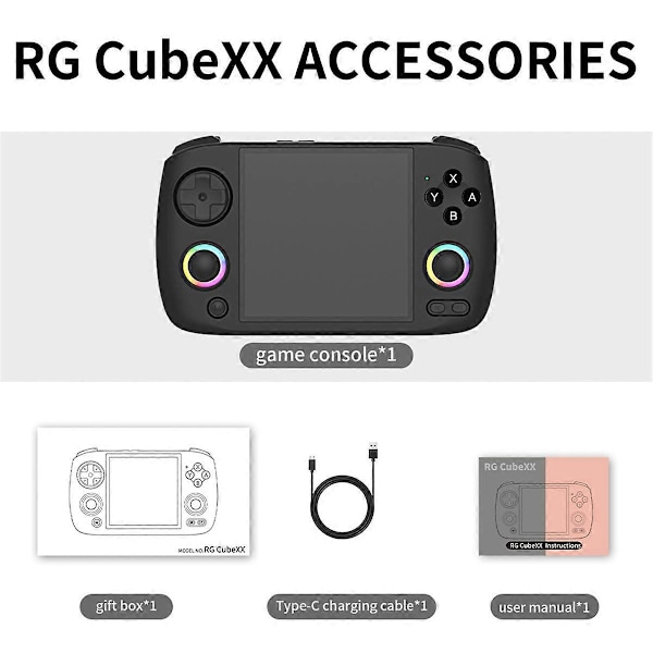 RG CubeXX Retro -käsikonsoli, 32 Gt, RGB-joystick, musta