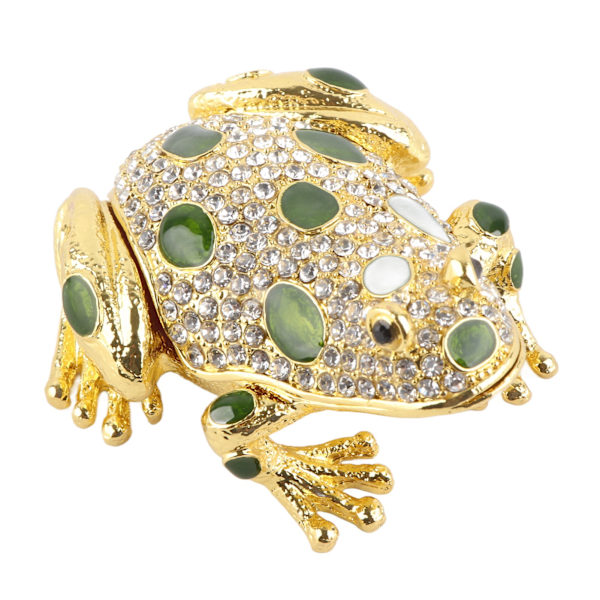 Rhinestone Frog Smyckeskrin Målad Galvaniserad Groda Figur Smyckeskrin Dekorationer