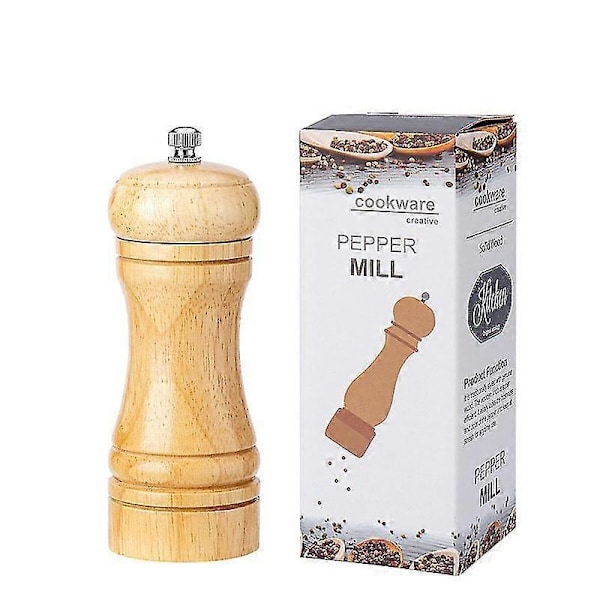 Retro Manuell Pepparkvarn Salt Peppar Träkvarn Justerbar Grovhet Keramik För Bbq 5 Tum