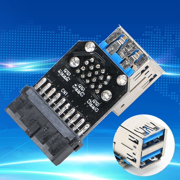 19PIN - 2-porttinen USB 3.0 -sovitinmuunnin, musta ABS, tietokonelaitetarvikkeet
