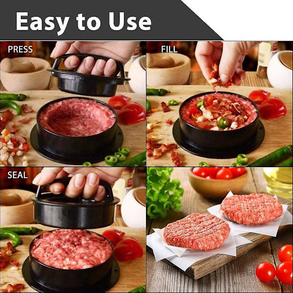 Hamburgerpresse med 4 størrelsesmuligheder og 50 non-stick papirer